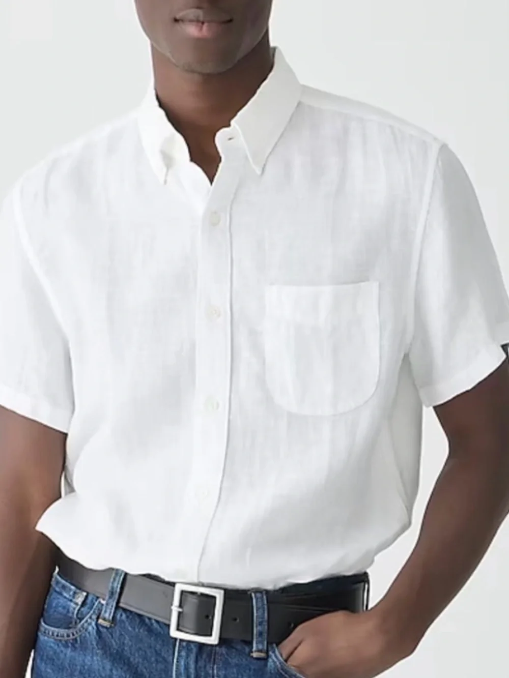 J.Crew Men's Short-Sleeve Irish Linen Shirt White Button Down Large Slim